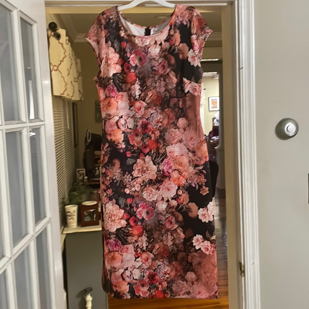 Spandex long sheath dress with flowers